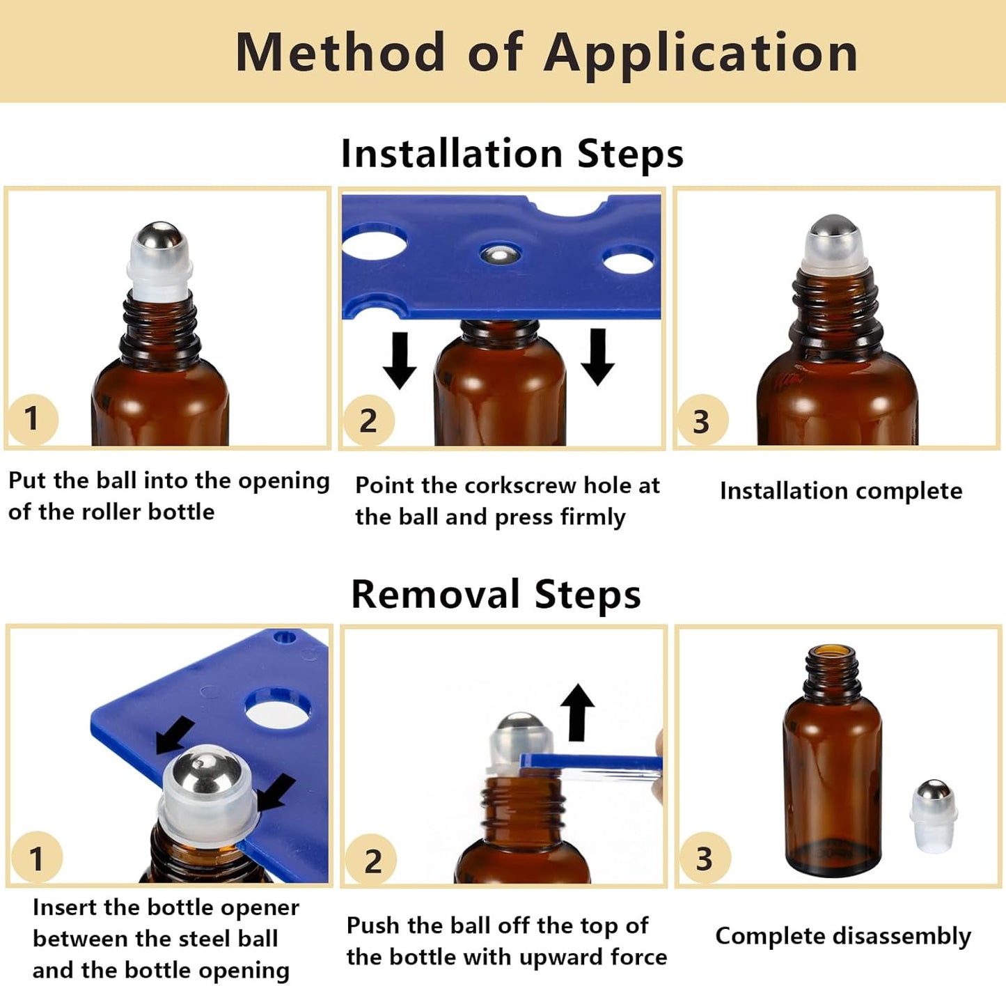 10ML Roller Bottles for Essential Oil, 4 Pack Empty Amber Glass Roller Bottle for Perfume Oil, Roll on Bottles with Stainless Steel Roller Balls, Opener, Funnel and Dropper