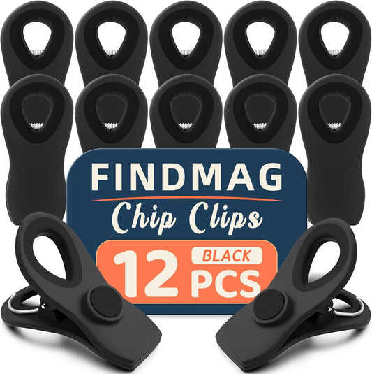 12 Pack Magnetic Chip Clips, Bread Clips Food Bag Clips for Food Packages, Kitchen Clips with Magnet for Fridge, Plastic Assorted Colors Bag Clips for Food Storage, Snack Bag and Chips Bag