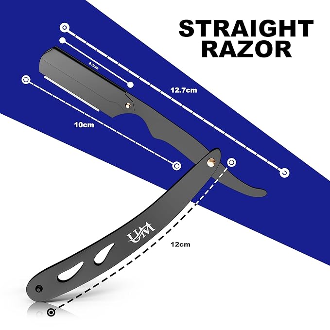 UM Supplies Straight Edge Razor with 20 Replaceable Single Edge Blades kit | Men's Straight Shaving Razors | Navajas para Barbero