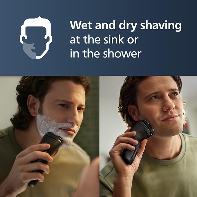 Philips Norelco Shaver 3900 Series, Wet and Dry Electric Shaver, P-Cap, Travel Pouch, Charging Stand, Storm Blue, Model S3341/92