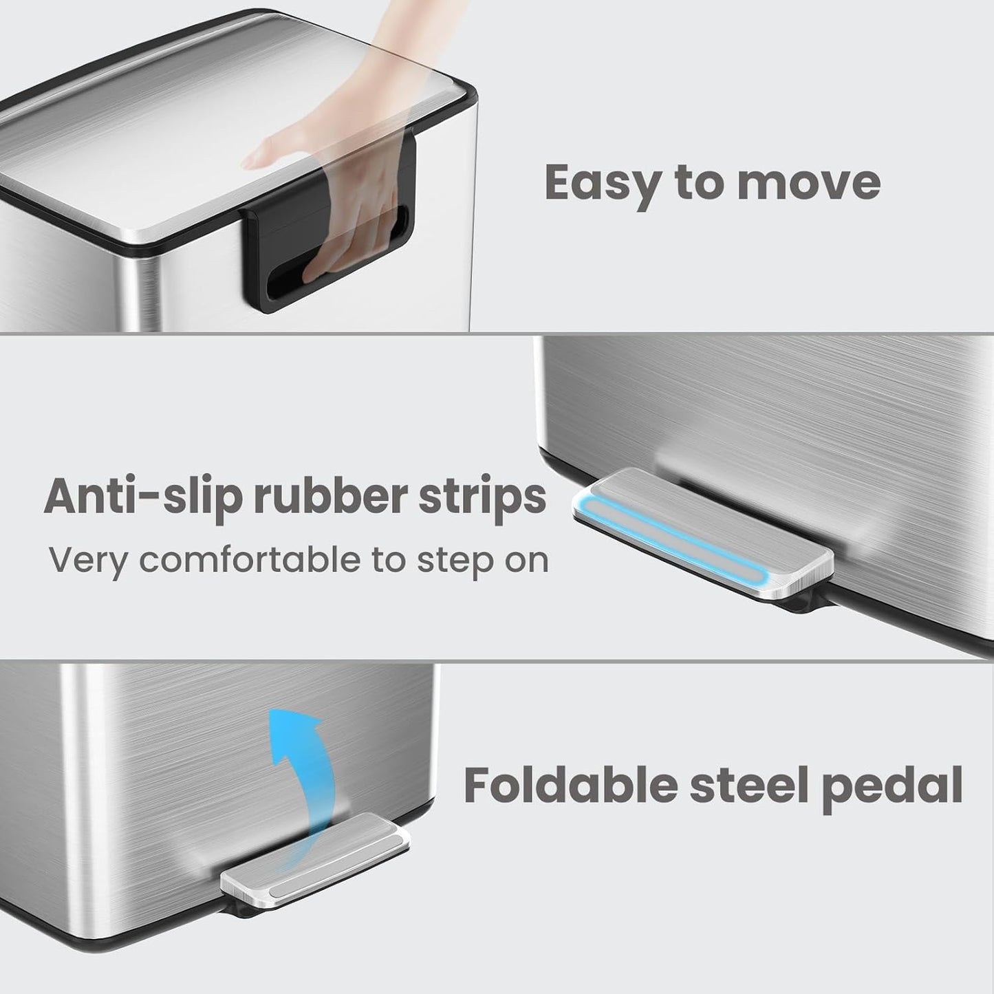 mVm 10.6 Gallon Kitchen Step Trash Can, Soft-Close and Foldable Foot Pedal Heavy Duty Bin for Offices Dorms Home Rooms (Gray)