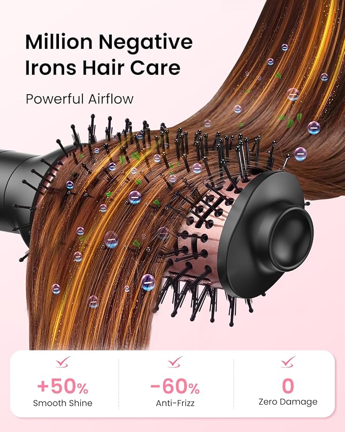 5 in 1 Hair Dryer Brush Blow Dryer, High-Speed Blowout Brush Set with 2 Auto Wrap Curlers for Curling, Straightening, Volumizing, Fast Drying & Frizz-Free Styling for All Hair Types