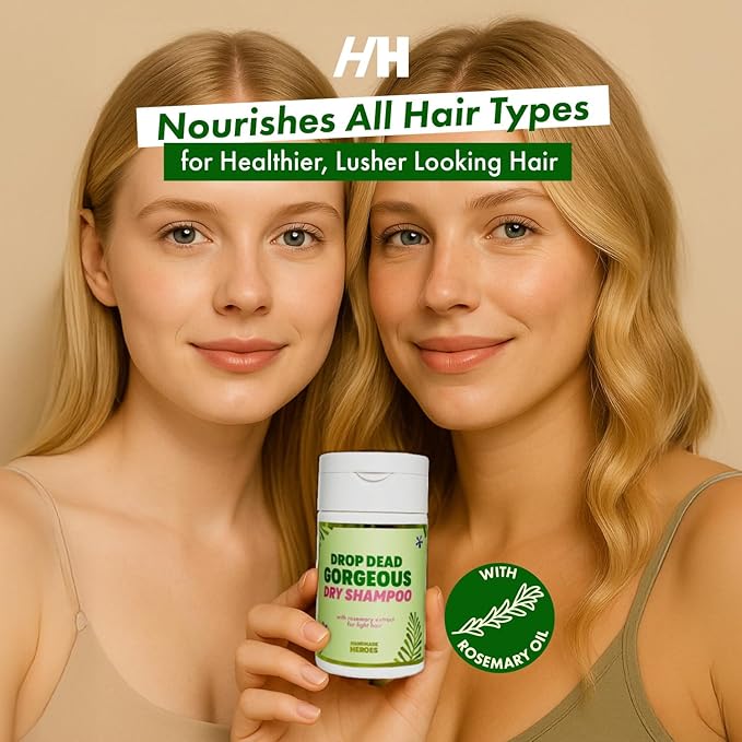 Handmade Heroes Dry Shampoo with Rosemary Oil for Hair Growth Healthier Looking Hair Volumizing Non Aerosol Drop Dead Gorgeous Dry Shampoo Rosemary 1.8oz (Light to Medium 1pc)