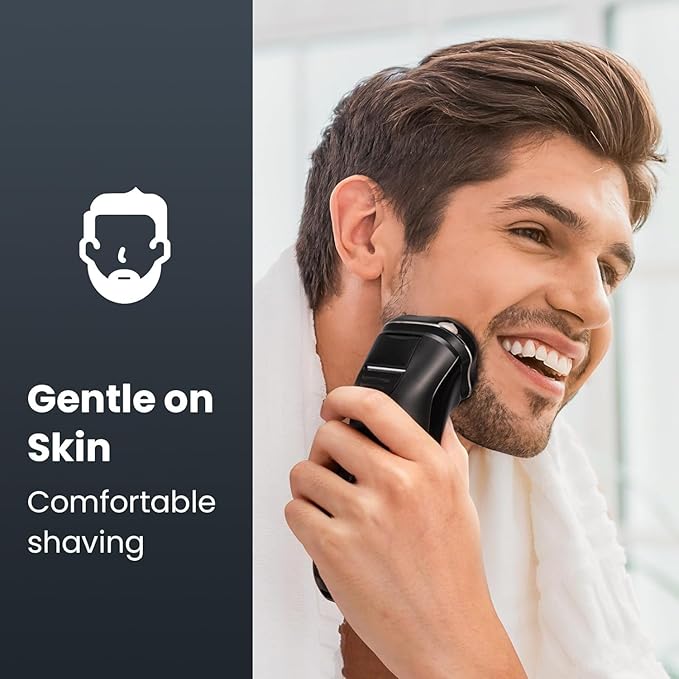 Electric Razor for Men Cordless: Wet/Dry Rotary Shaver Waterproof - USB Fast Charging & Sensitive Skin Care - Pop up Trimmer & Precision Blades Classic Black