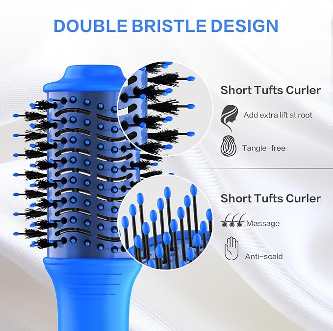 Dan Technology Blow Dryer Brush Hair Dryer Brush Hot Air Blowout Brush 120V 3 Speeds Oval Shape Volumizer Straightener Brush Faster Drying Mini Size Lightweight (Blue)