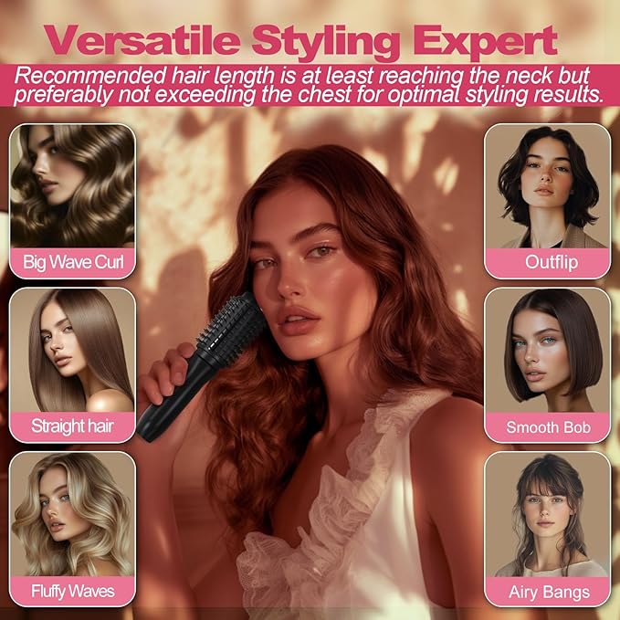 Youbella Cordless Hair Curling Iron Brush, Mini Travel Hot Straightener Comb, 3-In-1 Portable Wave Curling Wand, 1.5″ Ionic Heated Brush, USB Rechargeable Hair Curler, All Black –No Automatic Rotation