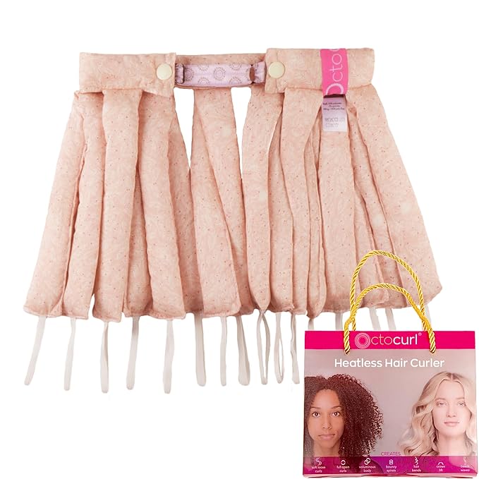 Octocurl Heatless Curls Headband - Hair Curlers to Sleep In - Heatless Curlers for Short Hair (Cotton - Pink)