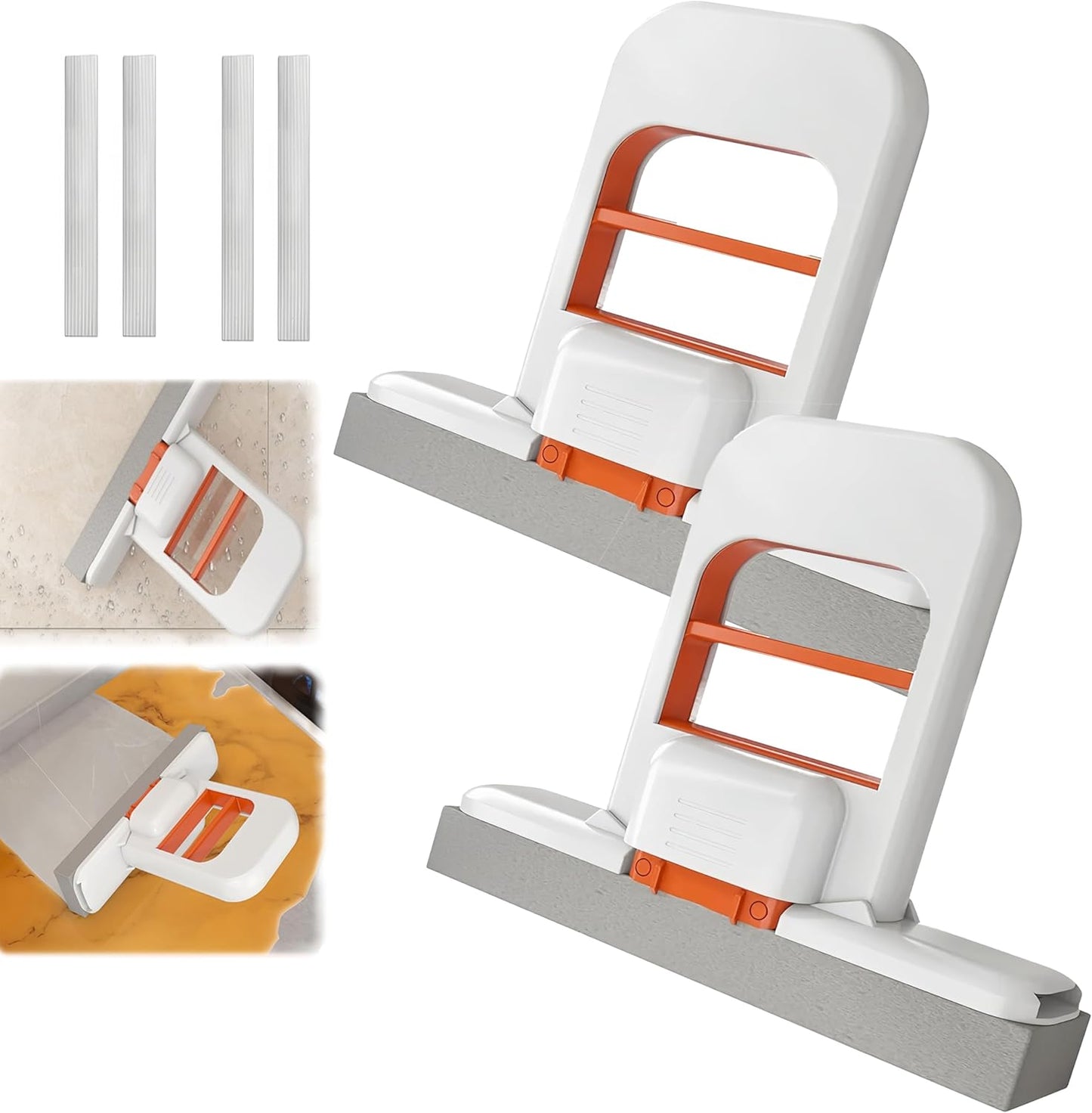 Mini Foldable Desktop Mop, Portable Cleaning Sponge Mop Self-Squeeze Sponge Cleaning Tool for Wet Dry Use on Kitchen Countertops Glass Bathroom Car (2 Pcs Orange)