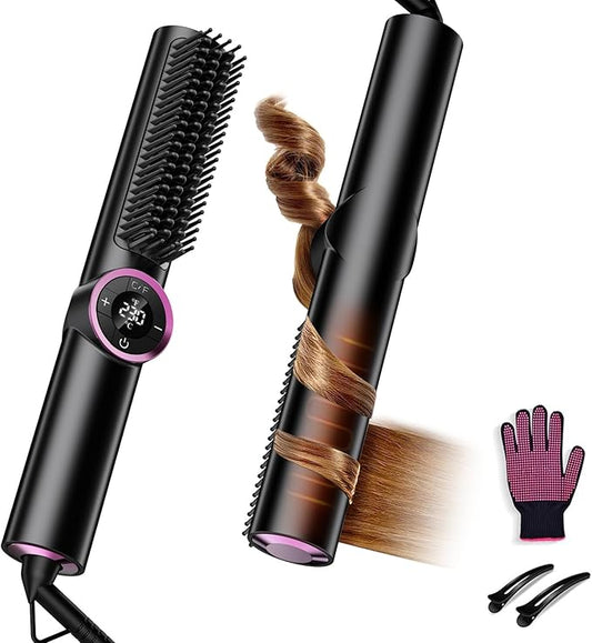 Hair Straightener Brush for Women: Negative Ionic 3-in-1 Curling & Straightening Brush, Ceramic Hot Comb with 16 Temps for Hair Styling