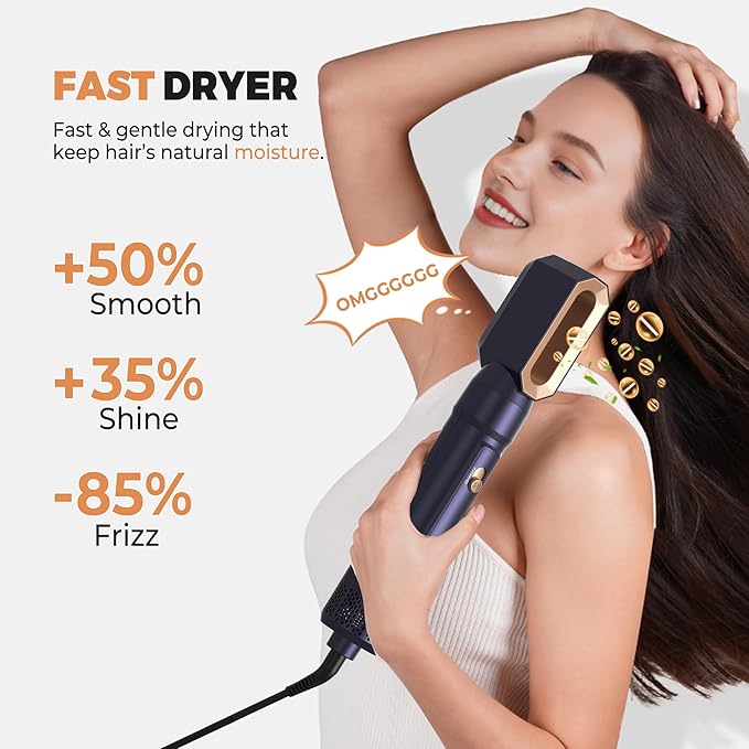 Blow Dryer Brush Set of 6, Air Curling Iron 3 Temperature Negative Ionic Hair Dryer Brush, Hot Air Brush Hair Styling Tools, 800W Volumize Straightener Round Brush Blow Dryer 100-120V