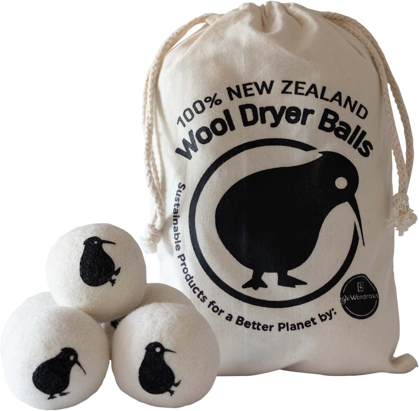 Wool Dryer Balls XL, 100% New Zealand Organic Wool - Reusable Natural Fabric Softener for Laundry, Dryer Sheets Alternative - Prevent Wrinkles and Anti Static (White, 4-Pack)