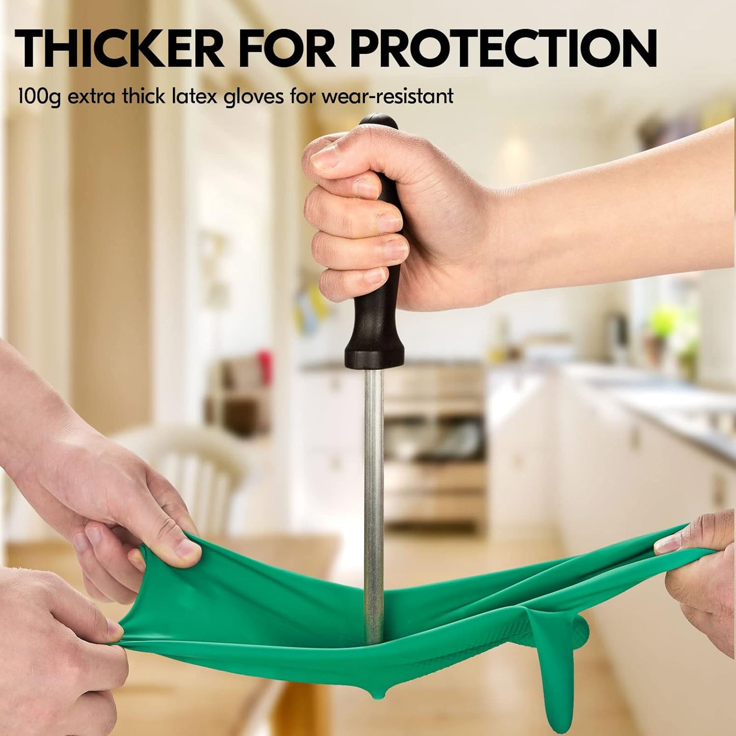 Vgo... 1-Pair Reusable Household Gloves, Rubber Dishwashing gloves, Extra Thickness, Long Sleeves, Kitchen Cleaning, Working, Painting, Gardening, Pet Care (Size L, Green, HH4601)