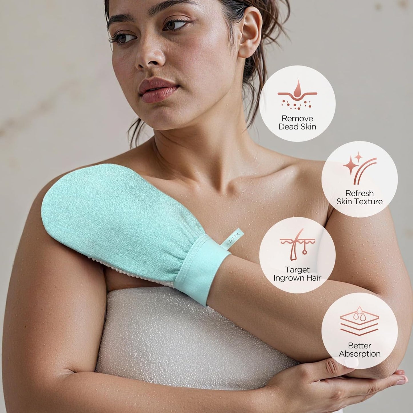 LOTTA Dual-Sided Exfoliating Gloves - Natural Viscose & Sisal for Deep Body Scrub & Massage - Gentle for Sensitive Skin - Replaces Loofah (Green-Soft)