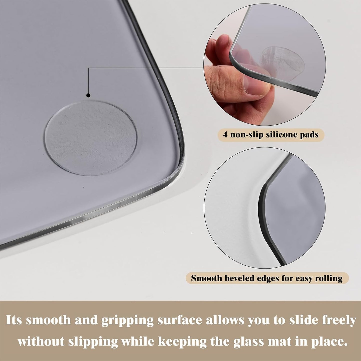 Koonmi Tempered Glass Chair Mat for Hardwood Floors & Carpets, 30" x 48“ Grey Heavy Duty Office Floor Protector with Noise-Free Gliding Shatterproof for Home Office Desk