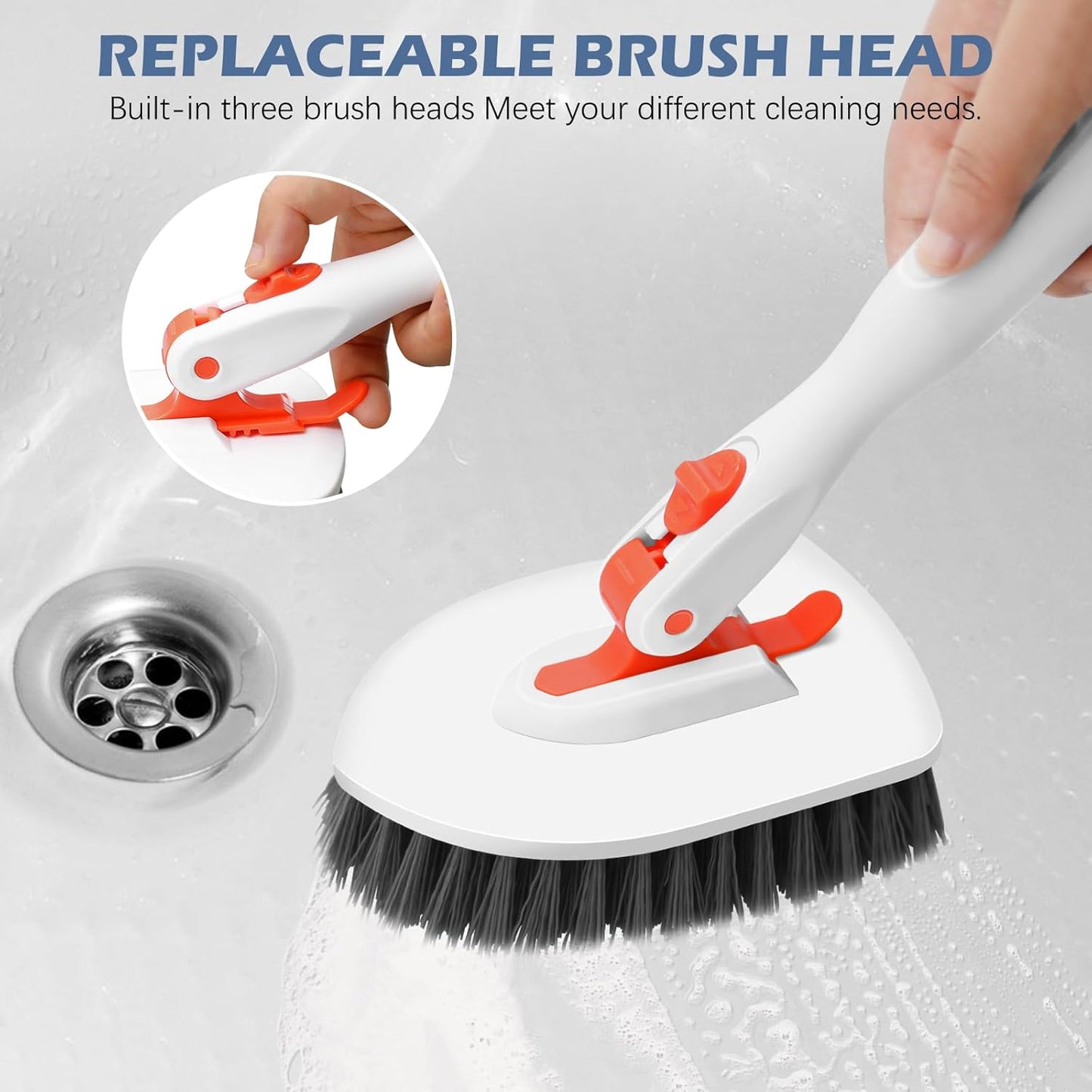 SetSail 4-in-1 Tile Tub Floor Scrubber with 52-inch Adjustable Long Handle Shower Cleaner Brush with V-Shaped Grout Brush and 3 Replacement Brush Heads for Cleaning Bathroom Kitchen Walls Tub Tile