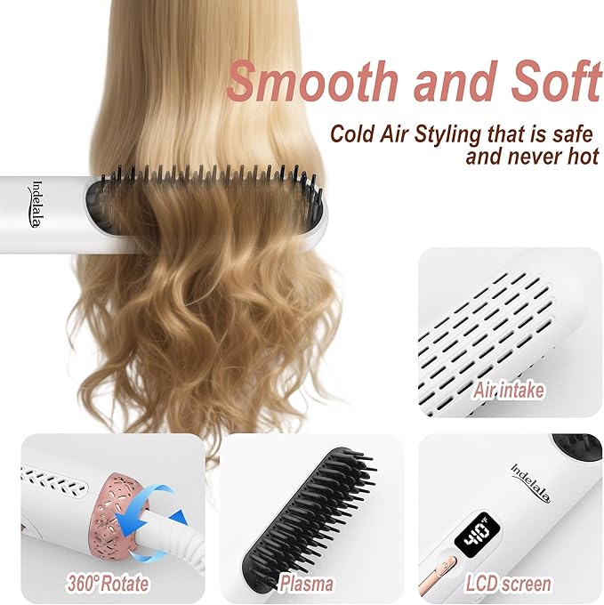 Hair Straightener Brush - Straightening Comb with Negative Ions for Women, 10 Temp Settings Dual Voltage Professional Styling Tools, Anti-Frizz