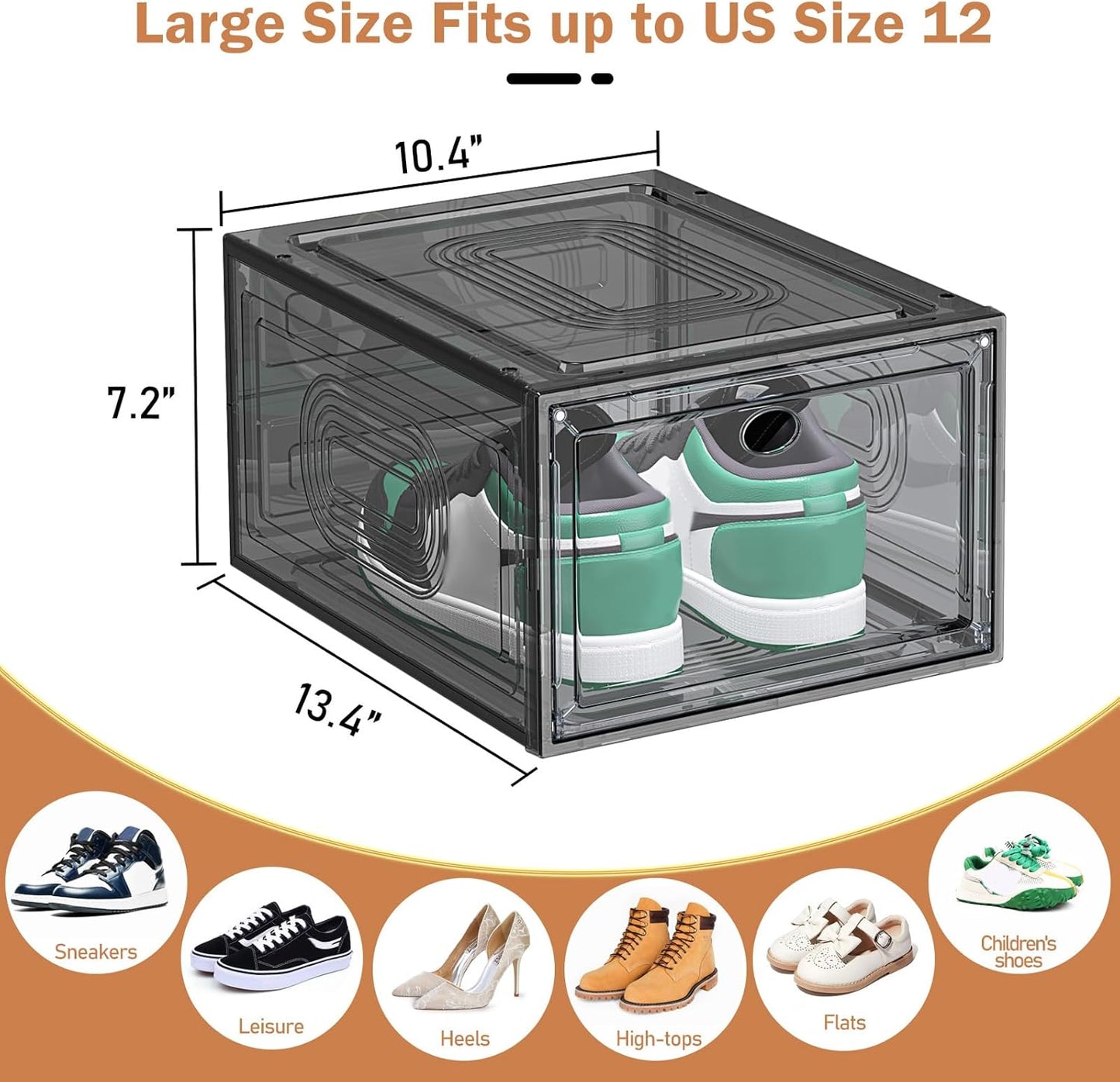 6 Pack Thicken Shoe Organizer Stackable,Upgraded Sturdy Shoe Storage Box with Magnetic Door,Shoe Containers For Sneaker Display,Hat Organizer,Black