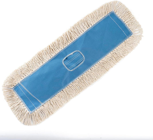 Matthew Cleaning 24'' Industrial Strength Cotton Dust Mop Refill Washable Replacement Heads for Residential & Commercial Use Fit Standard Dust Mop Frames, Hardwood,Concrete Floors Blue&White 1 Pack