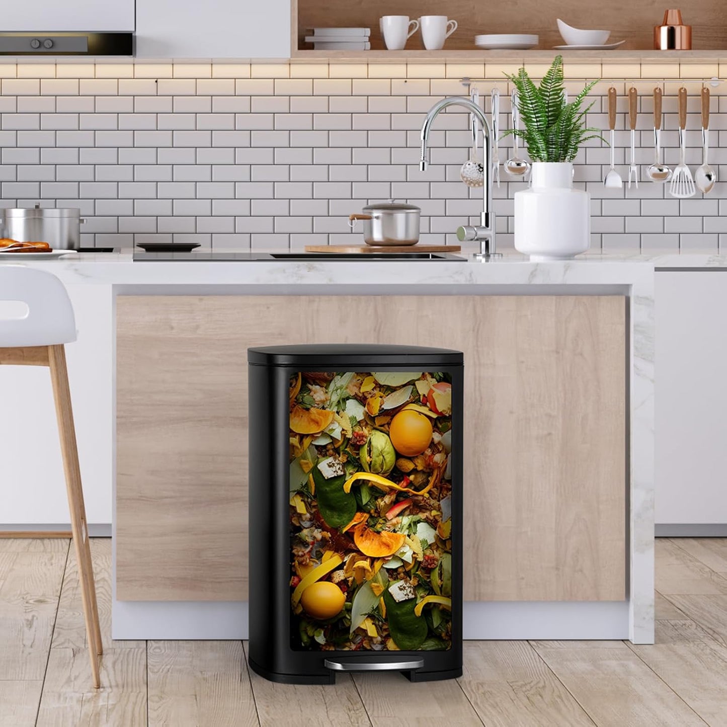 8 Gal Kitchen Trash Can, 30L Recycling or Garbage Bin, Brushed Stainless Steel Waste Basket, Soft&Quiet Close Dustbin, with Step-On Pedal, Removable Inner Bucket, for Home, Office, LIving Room