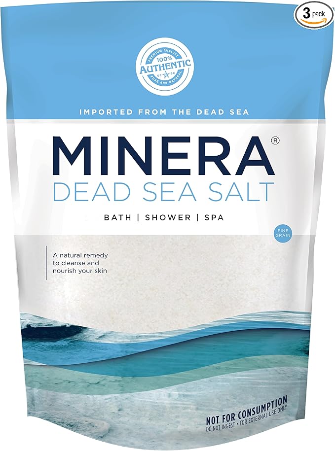 Minera Fine Grain Dead Sea Salt for Bath & Soaking – 57 lbs (3 x 19 lb Bags), Fast-Dissolving, 100% Pure & Natural, Unscented, Skin-Nourishing Bulk Sea Salt