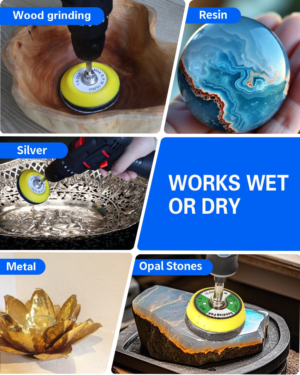 2 Inch Sanding Discs Drill Polishing Kit, 193PCS Car Headlight Restoration Kit, Hook & Loop Wet Dry Buffing Pads for Rotary Tools, Dremel Sanding Bits Attachment for Aluminum Resin Metal Glass