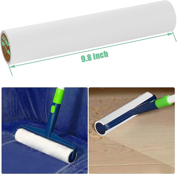 9.8 inch Large Lint Roller Refills Only, 9.8'' Extra-Wide Lint Roller Refill Pack of 5 Rolls Total 300 Sheets for Pet Hair Remover Home Floor Carpet Clothing Sofa Cleaning (9.8'' Wide)