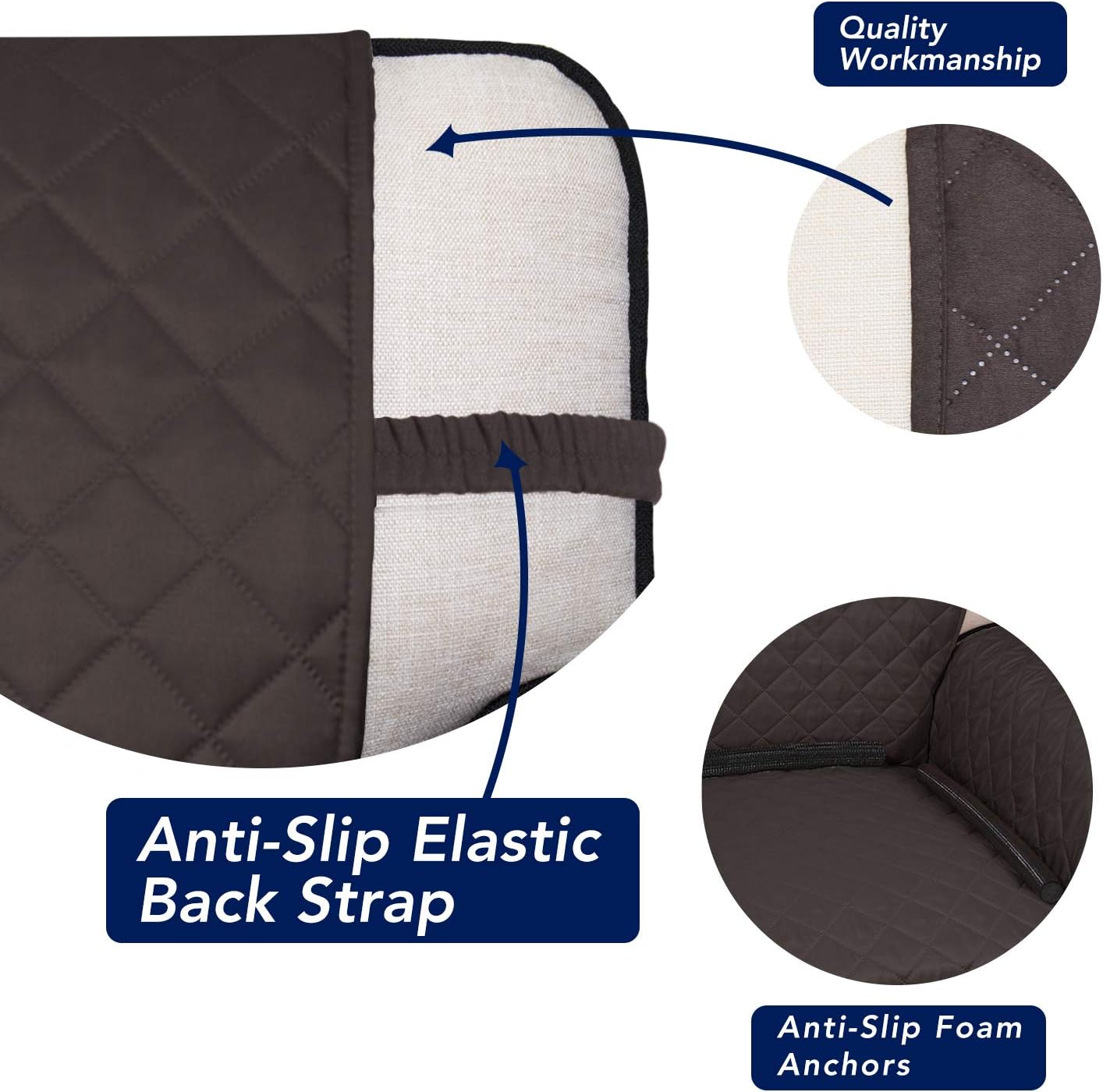 PureFit Reversible Quilted Sofa Cover, Water Resistant Slipcover Furniture Protector, Washable Couch Cover with Non Slip and Elastic Straps for Kids, Dogs, Pets (Sofa, Chocolate/Beige)
