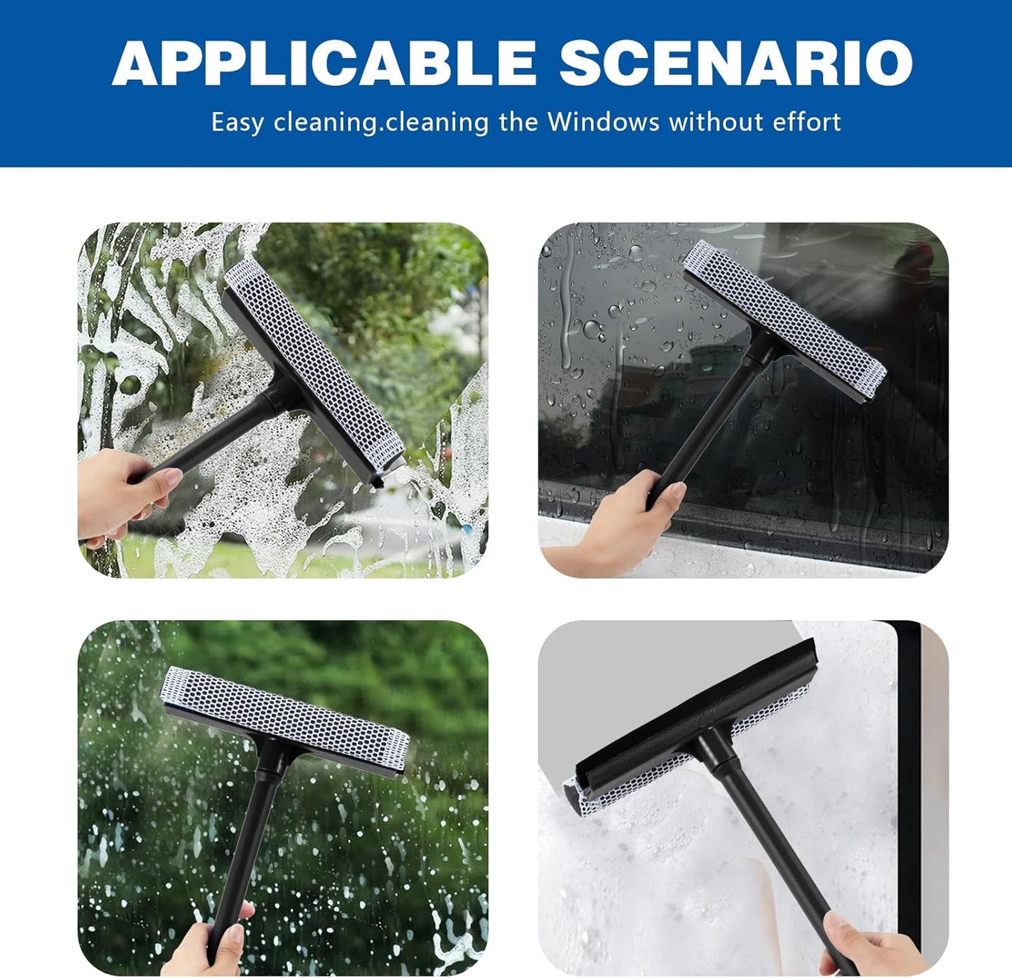 15.9" Window Squeegee for Car,2 in 1 Window Cleaner with Long Stainless Steel Handle,Sponge Car Squeegee for Gas Station, Glass,Shower,Outdoor High Window Cleaning (15.9")