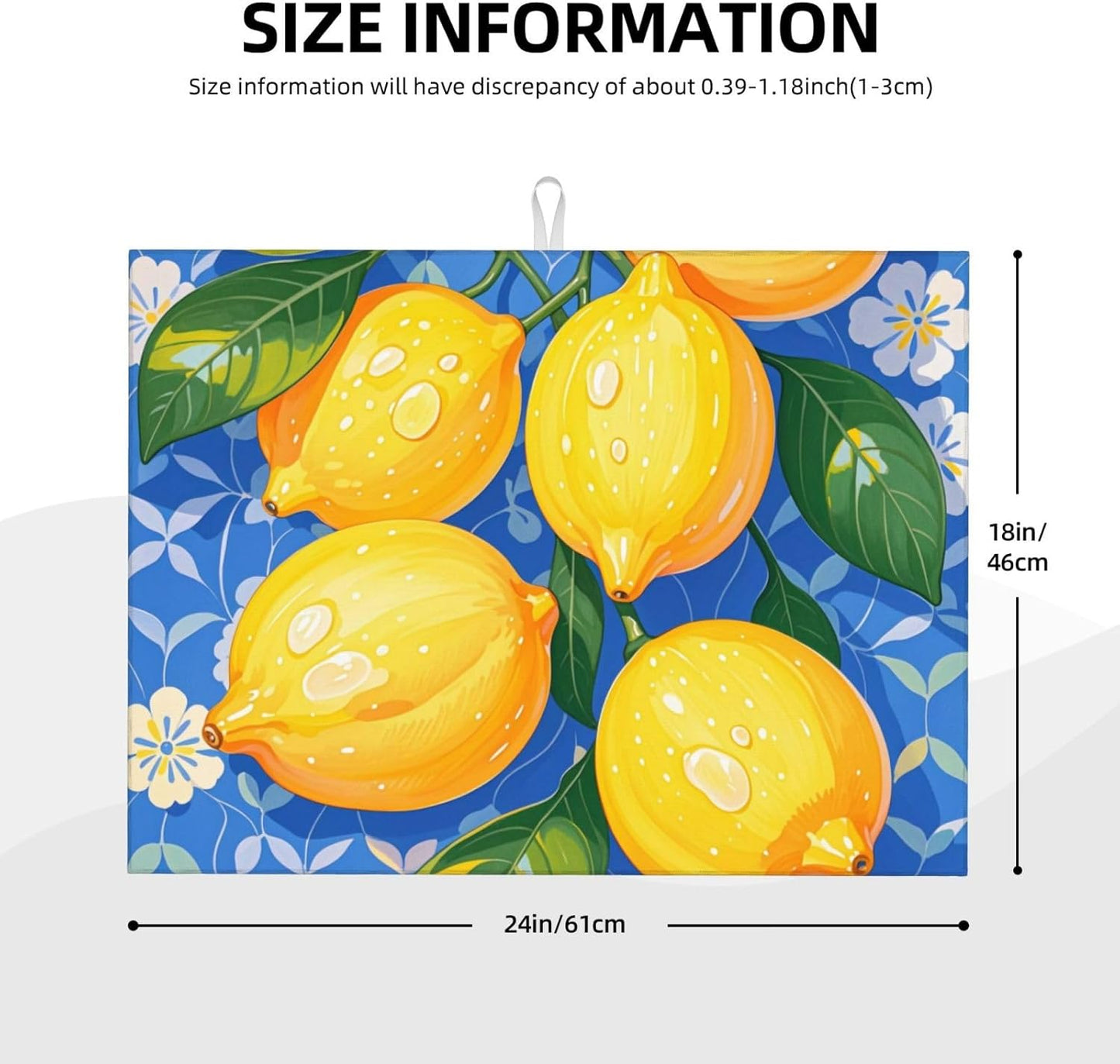 lemon Dish Drying Mat Highly Absorbent Double-Sided Microfiber with Hanging Loop Reversible Drain Dish Rack Mat Drain Mat Suitable for Kitchen Countertop Coffee Bar 18 x 24 Inch