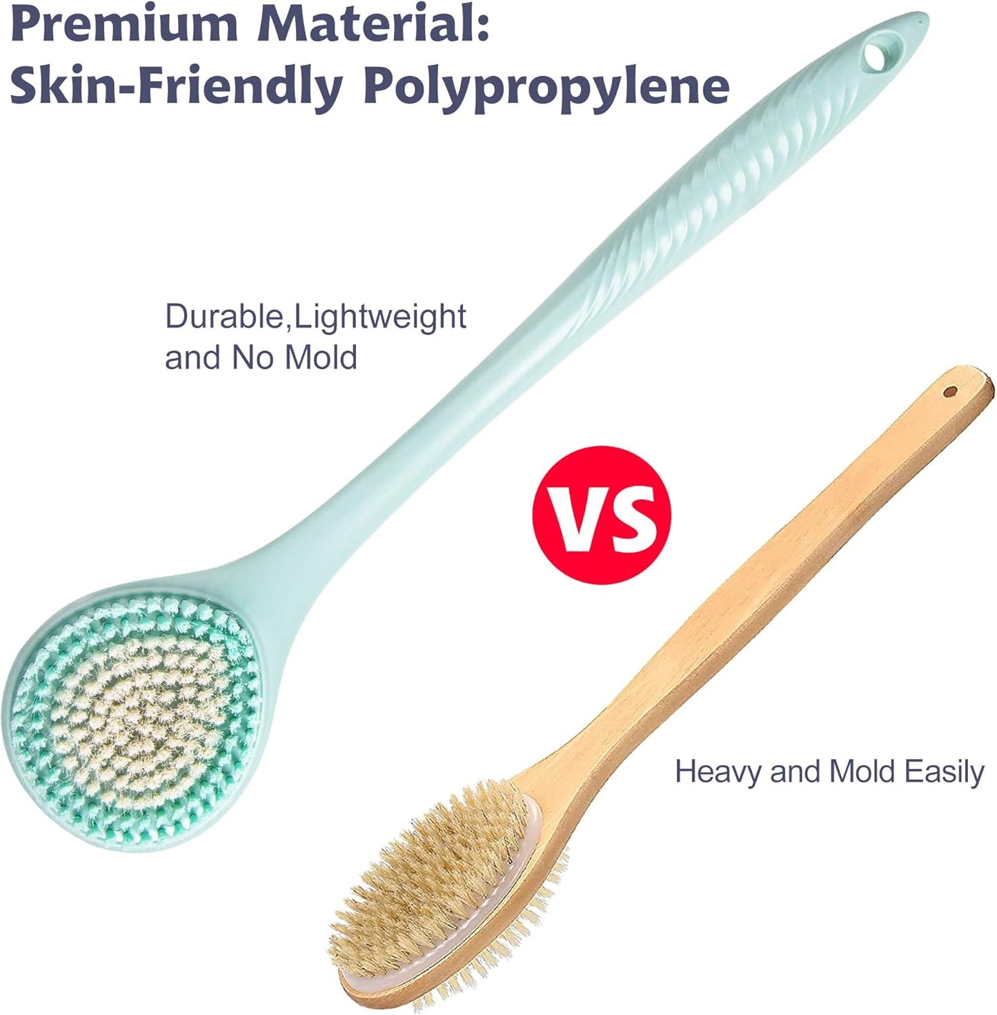 BEDELITE Back Scrubber for Shower - Long Handle Bath Brush (16.4 inches) with Soft Bristles, Exfoliating Body Brush for Men & Women(Blue)