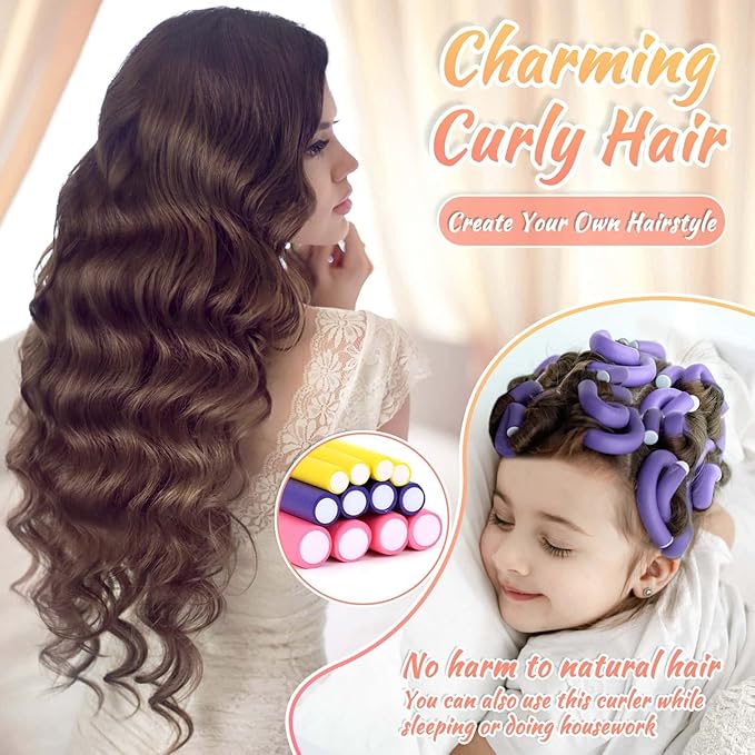 30Pcs 9.45" Flexible Curling Rods No Heat Hair Rollers Curlers with 3 Sizes Foam Curlers Hair Rods for Long Hair
