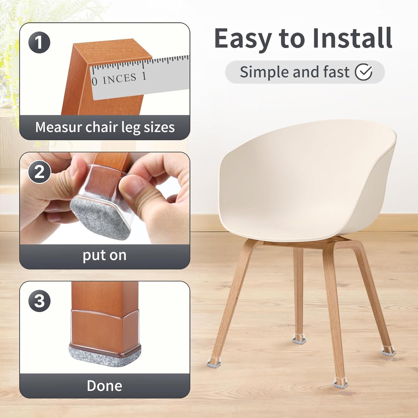 Ezprotekt 8 Pcs Rectangle Grey Felt Chair Leg Floor Protectors for Hardwood Floors, Rectangle Silicone Chair Leg Caps, Furniture Leg Covers Cups for Table Desk (Fit W :0.6-0.8", L: 0.9-1.3")