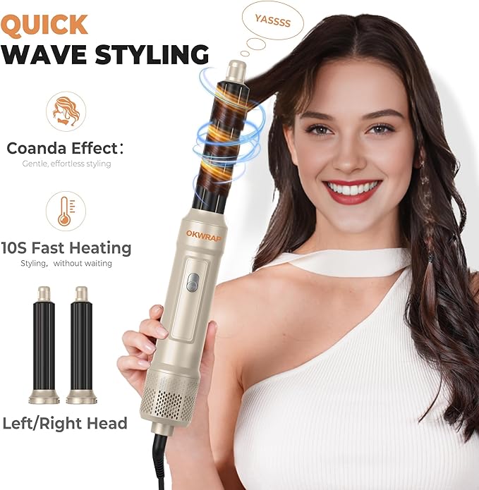 Blow Dryer Brush Set of 6, Air Curling Iron 3 Temperature Negative Ionic Hair Dryer Brush, Hot Air Brush Hair Styling Tools, 800W Volumize Straightener Round Brush Blow Dryer 100-120V