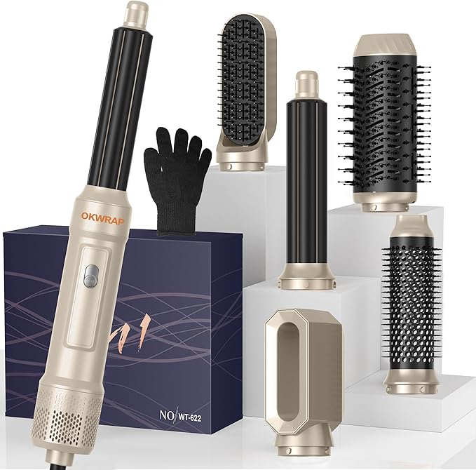 Blow Dryer Brush Set of 6, Air Curling Iron 3 Temperature Negative Ionic Hair Dryer Brush, Hot Air Brush Hair Styling Tools, 800W Volumize Straightener Round Brush Blow Dryer 100-120V