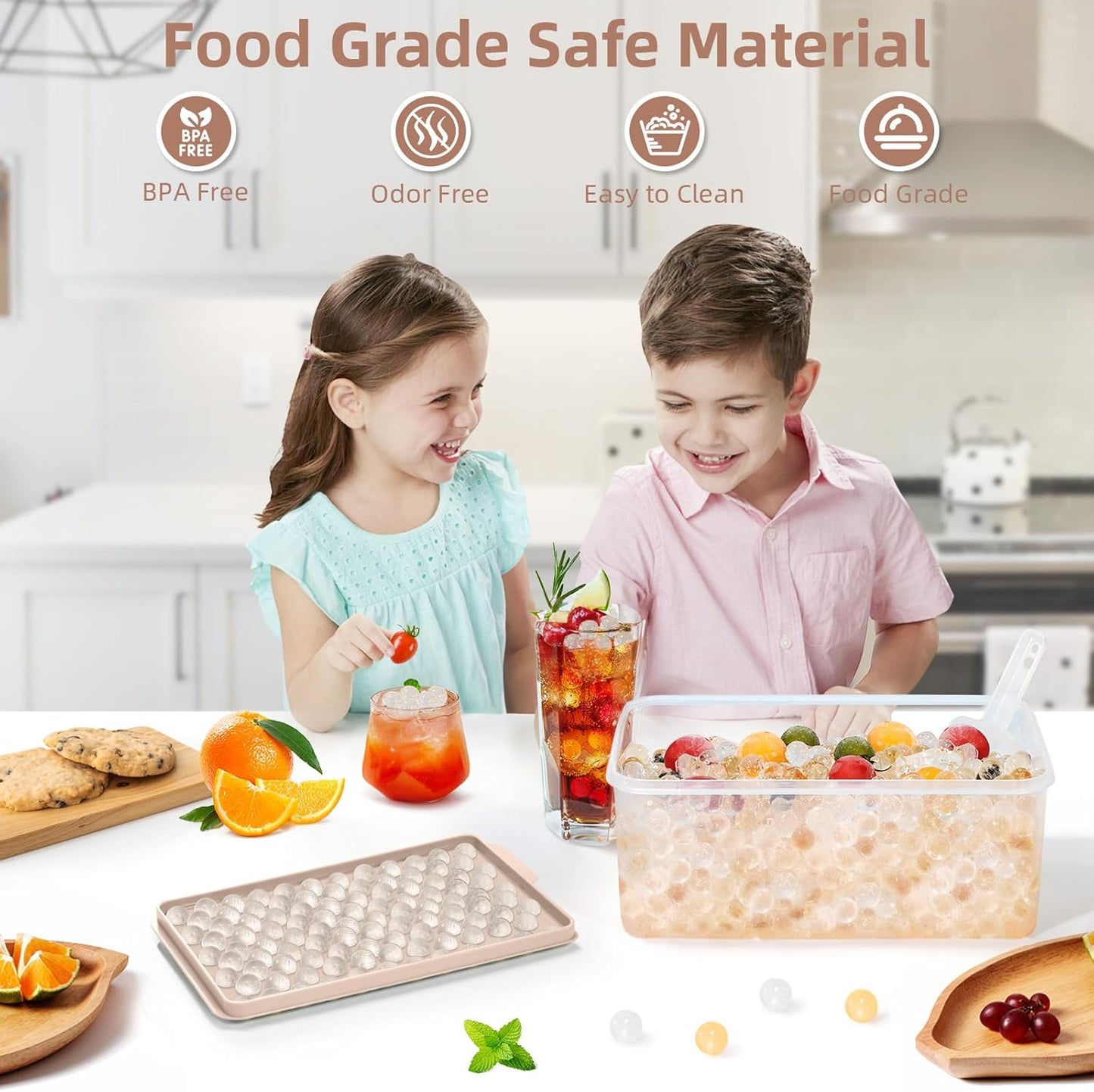 WIBIMEN Mini Ice Cube Trays, Small Tiny Round Pebble Crushed Nugget Ice Trays for Freezer with Lid - Chilling Drinks Coffee Juice(4 Pack/0.55In - Pink)