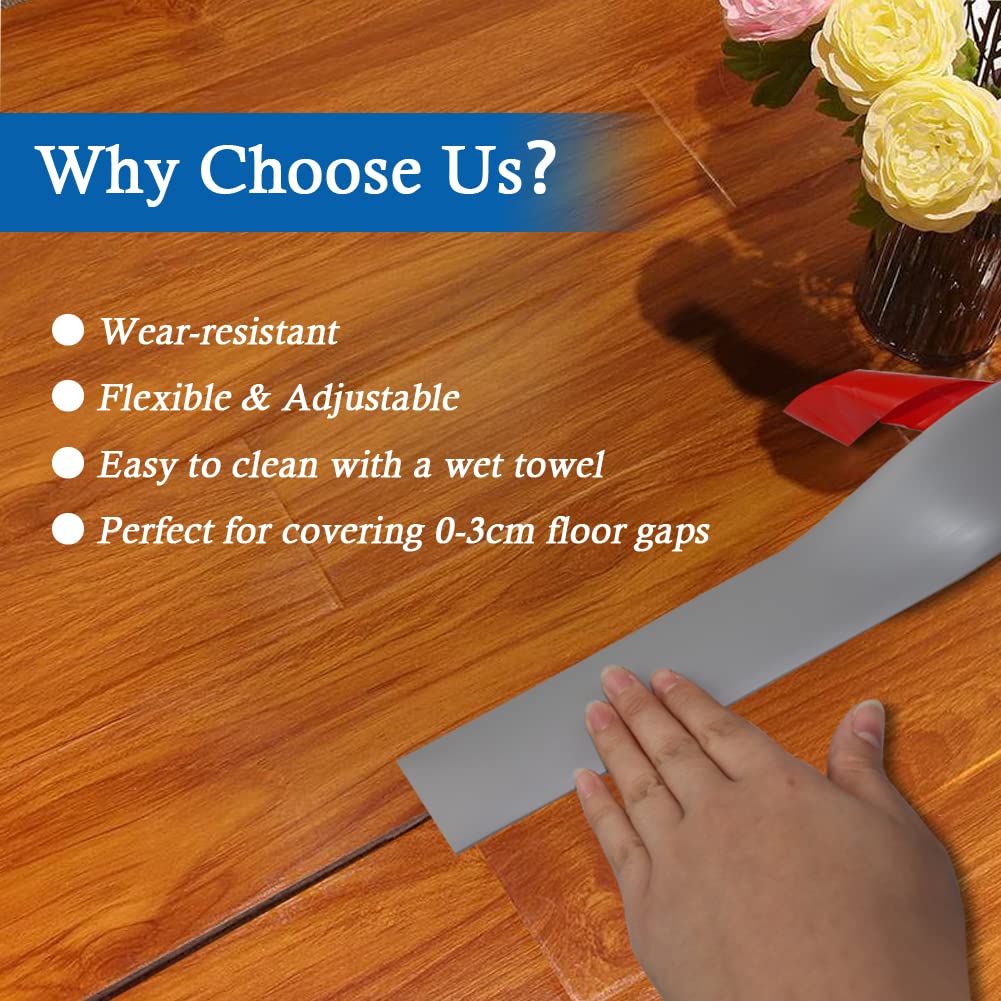 Floor Transition Strip Self Adhesive Floor Cover Strips Laminate 2" Wide Vinyl Flat Divider Transitions (5cm, 10Ft, Gray)