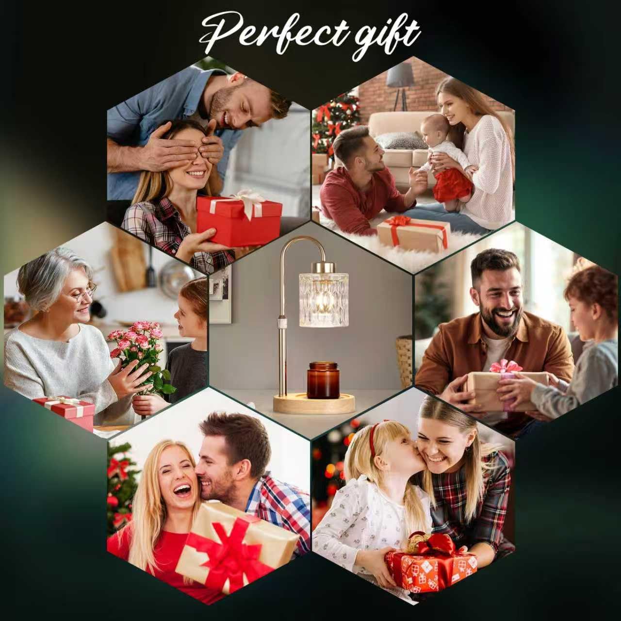 Gold Candle Warmer Lamp with Dimmer and Timer,Home Decor Lamp for Scented Jar,Electric Wax Melt Warmer,Mother's Day/Birthday/Christmas Gifts for Mom/Wife,Adjustable Height,with 2 Bulbs