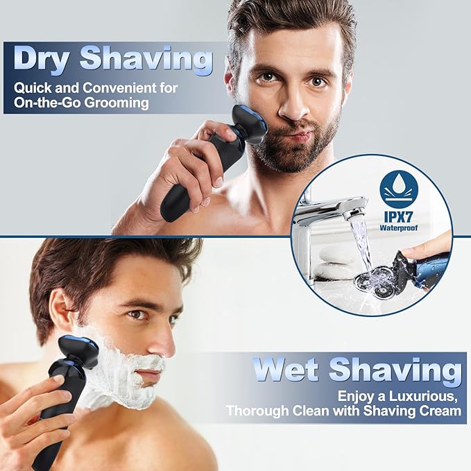 Electric Razor for Men, Men's Rotary Shavers, Waterproof,Wet and Dry Rechargeable Electric Shaver for Men's Faces with a Cordless and Floating Head, Portable Travel Razor,an Ideal Gift for Men