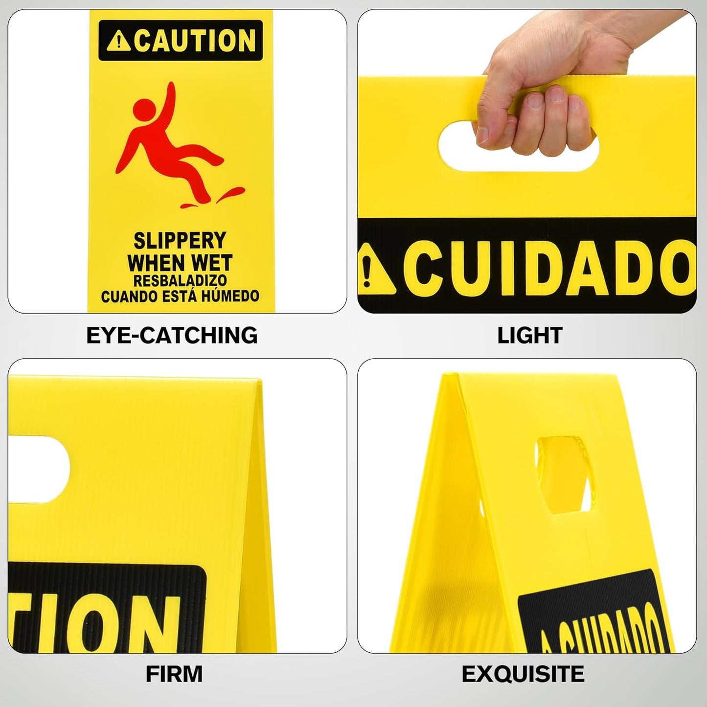 MATTHEW CLEANING 25'' Industrial Wet Floor Sign 6 Pack 2-Sided Durable Corrugated Plastic Birght Yellow Multilingual Warning Signs Commercial Caution Wet Fold-out Floor Signs For Indoors