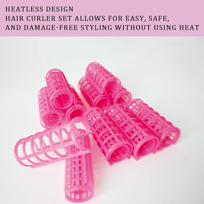 20 Pack Snap Hair Roller, 0.98Inch/2.5cm Plastic Heatless Rollers with Mini Comb, Snap on Rollers for Fine Thin Hair, Self Grip Roller for DIY Hair Styling and Salon Use(SIZE L PINK)