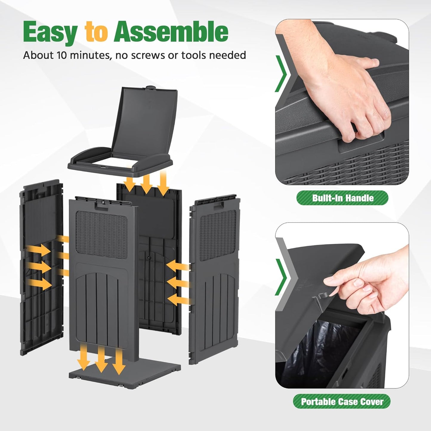 Flamaker 30 Gallon Trash Can, Resin Outdoor Garbage Can with Lid, Waterproof Hideaway Patio Waste Bins for Outside Use (Gray)