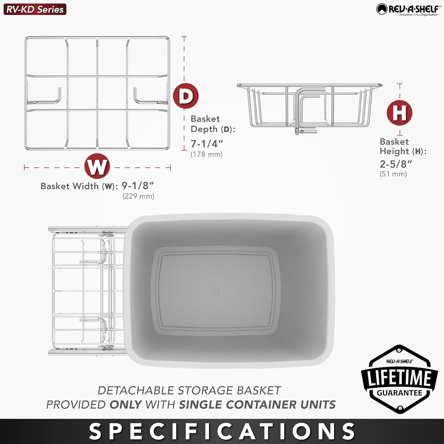 Rev-A-Shelf Pullout Trash Can for Kitchen Cabinets 35 Qt Garbage Waste Recycling Bin with Full Extension Slides, Green, RV-12KD-19C-S
