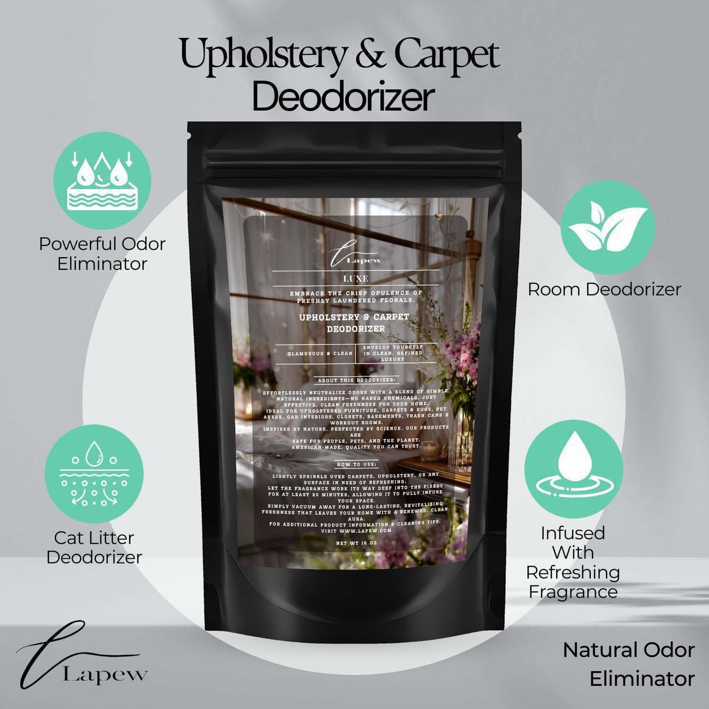 Luxe Carpet Freshener Powder: Powerful Odor Eliminator for Home, Upholstery Deodorizer, Carpet Deodorizer, Pet Urine, Cat Litter Box - Diva Fragrance