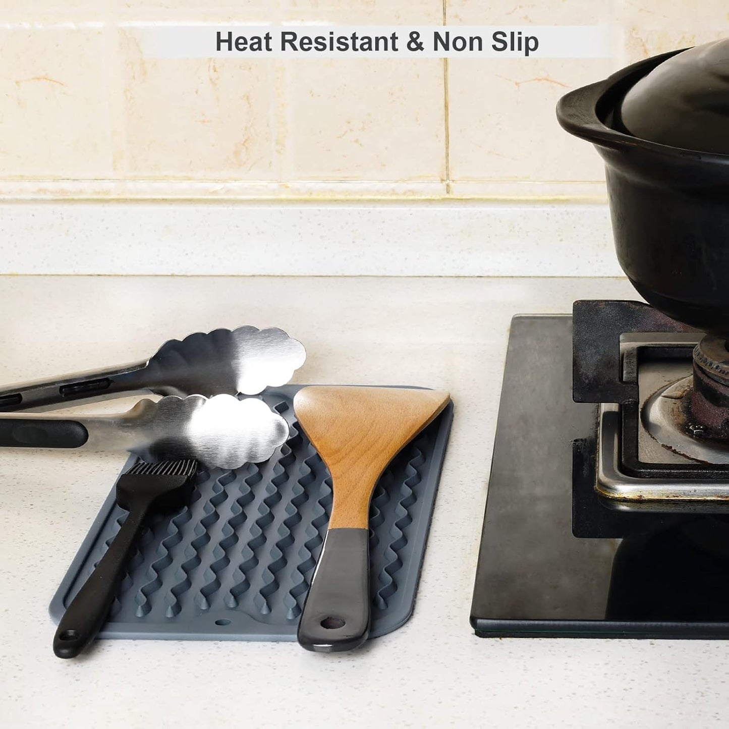 ZLR 2 Pcs Silicone Dish Drying Mats for Kitchen Counter, Eco-Friendly Fast Dry Dish Mat, Easy Clean Multi Usage Drying Matt, Heat Resistant Trivet, 6" x 12" Extra Small, Gray