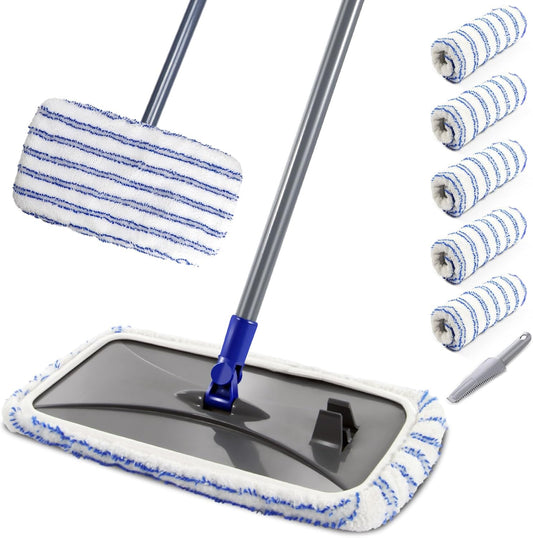 MASTERTOP Microfiber Mops for Floor Cleaning, Extra Large Industrial Mop,Floor Commercial Mop for Wet & Dry Use, Flat Mops for Hardwood, Vinyl, Laminate, Tile Floors, 5 Reusable & Washable Pads