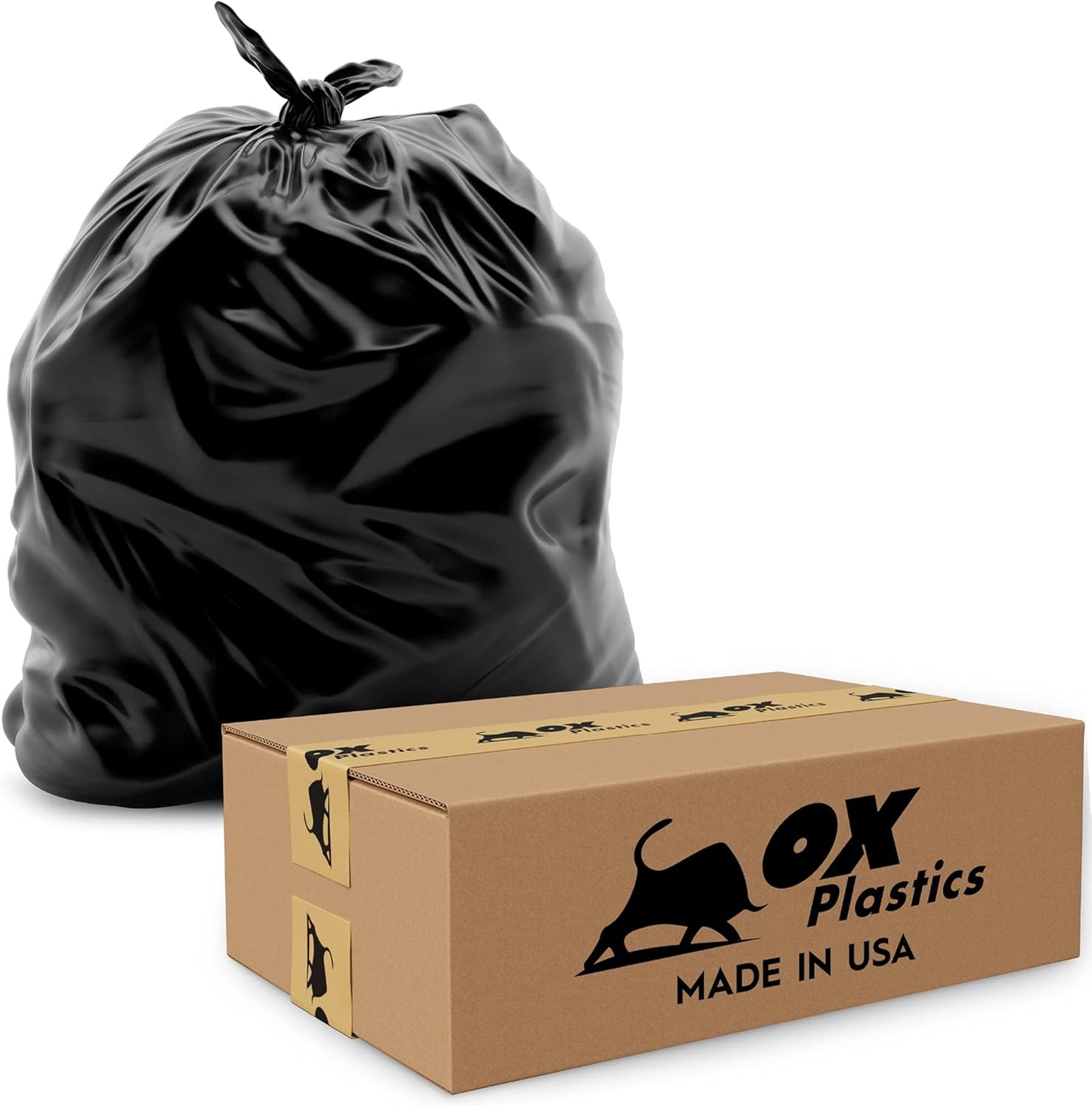 Ox Plastics 60 Gallon Trash Can Liners Bags - 35 Count Capacity & 4mil Thick Extra Heavy Duty Strength -Large Garbage, Leak-Proof & Durable Bag Black