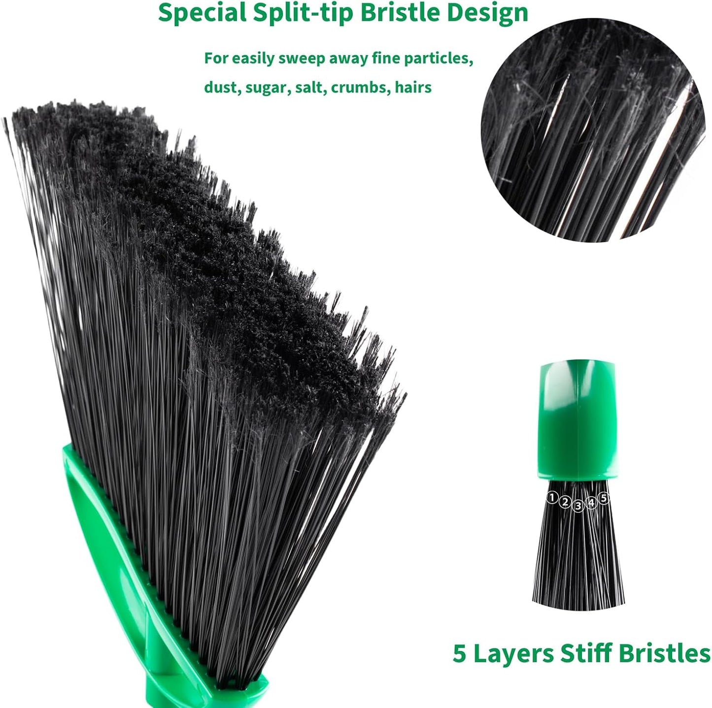 2 Pack Angle Broom, 55" Long Handle Heavy-Duty Indoor Outdoor Brooms, Household Commercial Floor Cleaning, for Sweeping Home, Kitchen, Office, Lobby, Deck, Garage, Patio, Shop (Green)