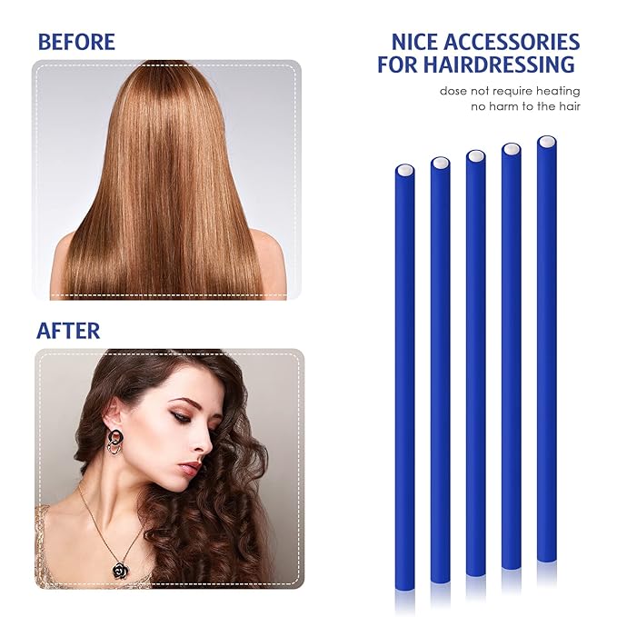 Chuangdi 20 Pcs Flexible Curling Rods Twist Foam Hair Rollers Soft Foam Hair Rods Rollers Curlers and Pintail Comb for Women Long and Short(0.31 x 9.4 Inch,Royal Blue)
