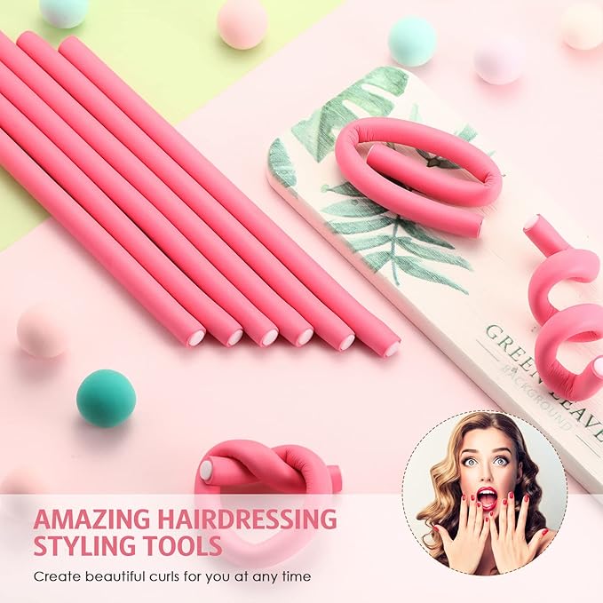 Chuangdi 20 Pcs Flexible Curling Rods Twist Foam Hair Rollers Soft Foam Hair Rods Rollers Curlers and Pintail Comb for Women Long and Short(0.31 x 9.4 Inch,Dark Pink)
