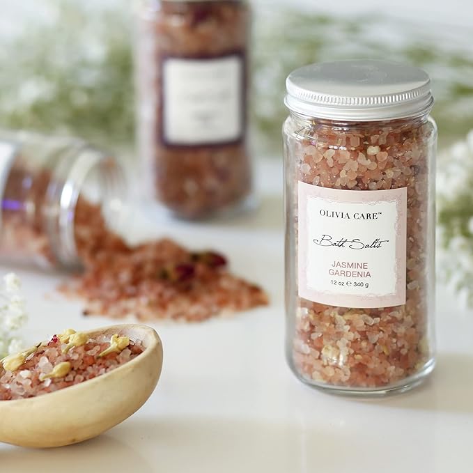 Olivia Care Pink Himalayan Bath Salts with Apricot Fig - Relieves & Relax Muscles. Exfoliate, Heal, Rejuvenate, Cleansing & Soothes Skin | Made with Natural Ingredients. Fresh Fragrance - 12 OZ